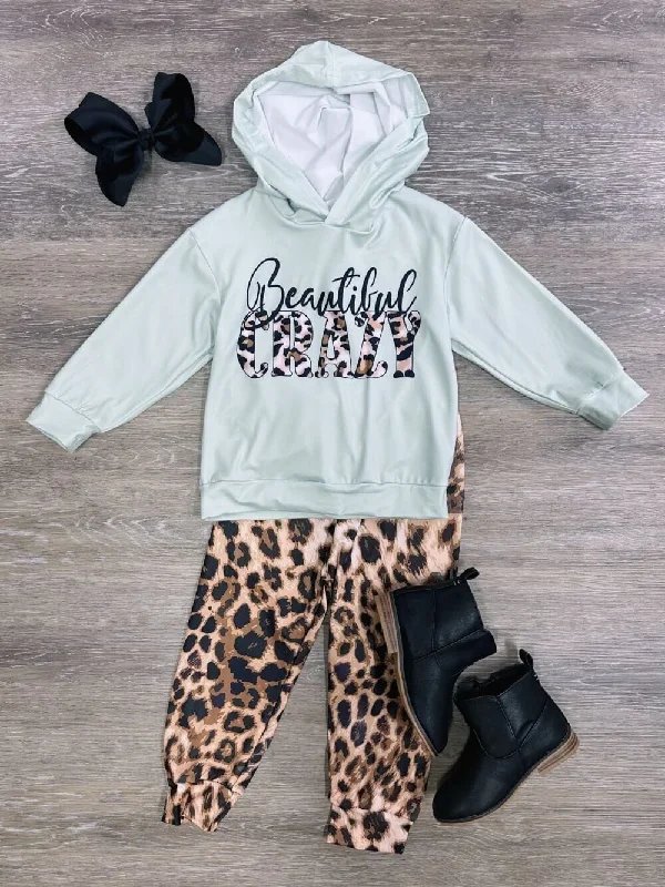 Evening hoodies & sweatshirts-Beautiful Crazy Girls Cheetah Leggings & Hoodie Outfit