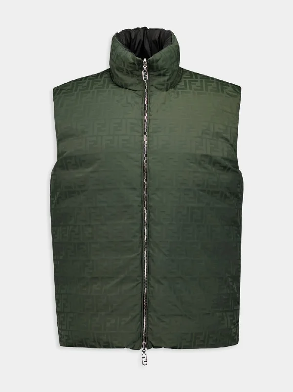 Women's clothing viral looks-Green Reversible Nylon Gilet