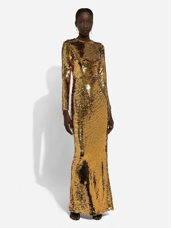 Women's clothing local buy-Golden Sequined Mermaid Gown