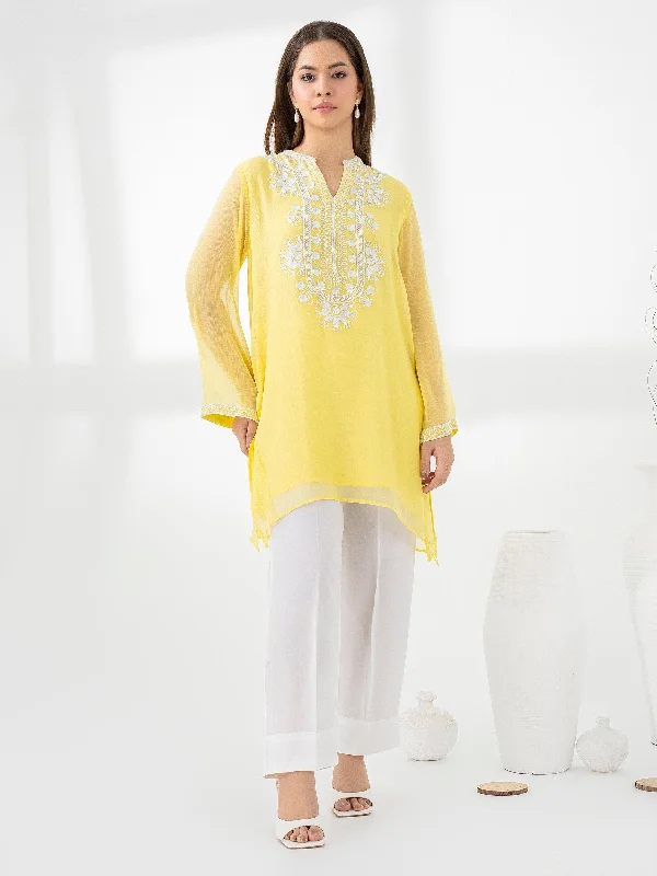 Women's clothing cropped tops-Chiffon Kurti-Embroidered (Pret)