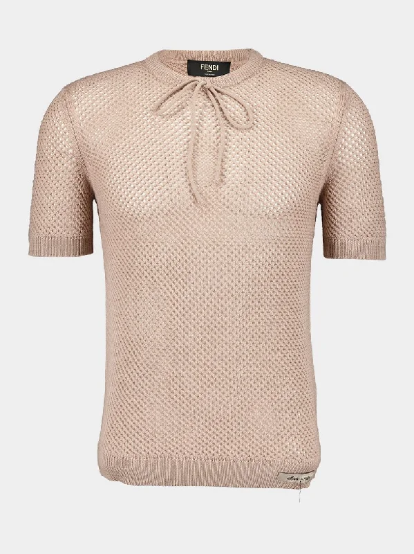 Women's clothing customer-Beige Mesh Wool Jumper