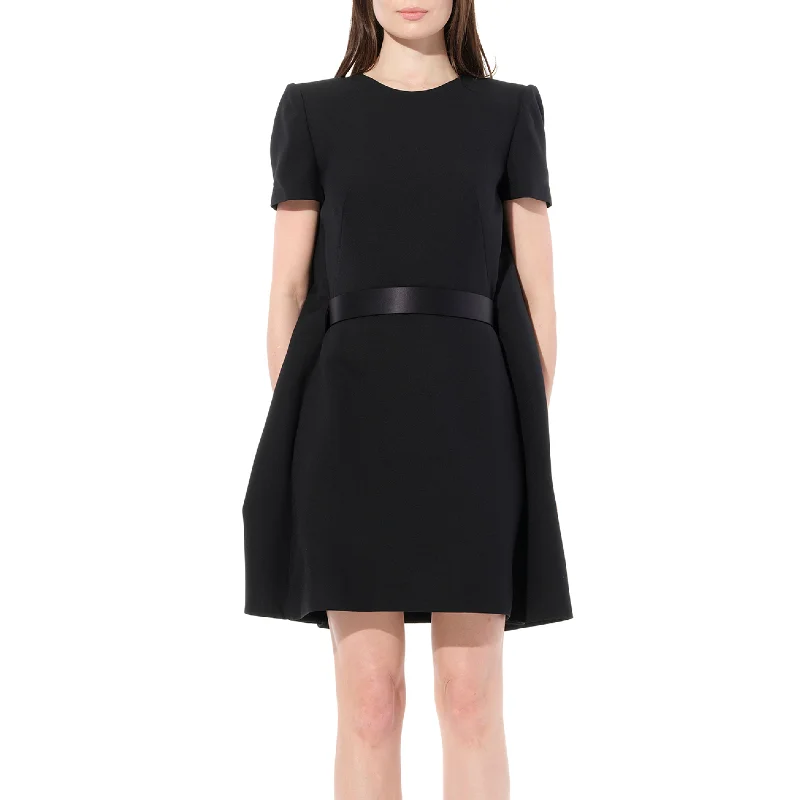 Ivory silk dresses-Abito Wool Dress in Black