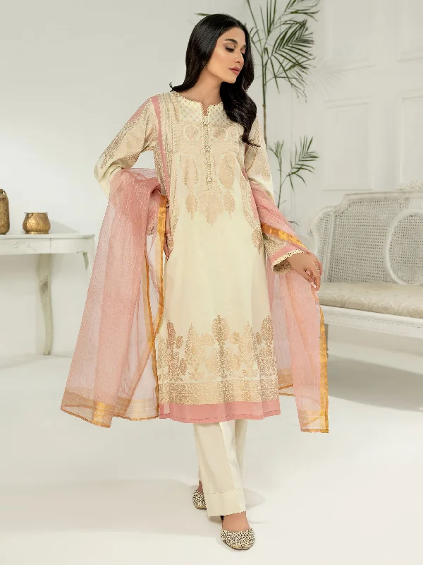 Women's clothing rent-3 Piece Lawn Suit-Gold Pasted Printed (Unstitched)