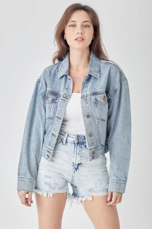 Jackets moss layer-RISEN Full Size Button Down Cropped Denim Jacket