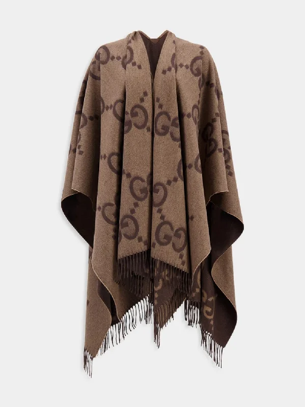 Women's clothing price point-Reversible Jumbo GG Cashmere Brown Poncho