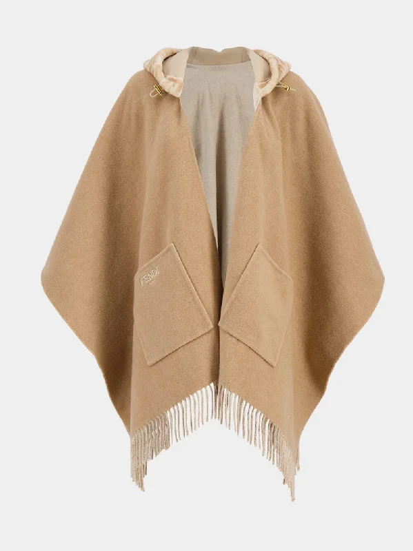 Women's clothing custom fits-Poncho Beige Wool And Cashmere Poncho