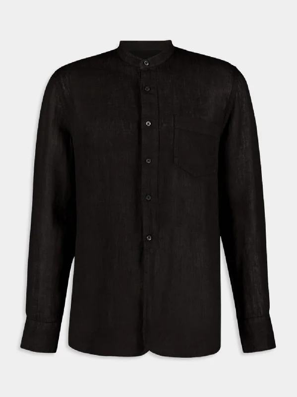 Women's clothing unique finds-Classic Black Linen Shirt