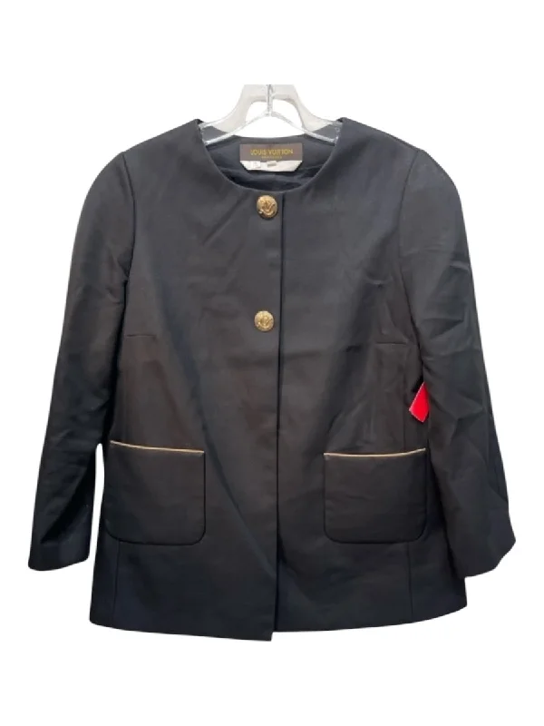 Jackets bamboo weave-Louis Vuitton Uniformes Size 42 Black Polyester Snap Pockets 3/4 Sleeve Jacket