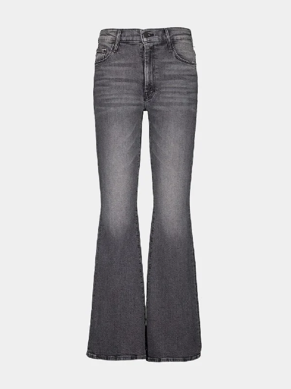 Women's clothing preppy looks-Faded Grey Mid-Rise Flare Jeans