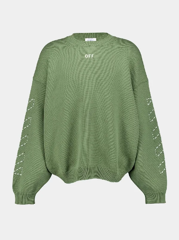 Women's clothing floral prints-Green Embroidered-Logo Knitted Jumper