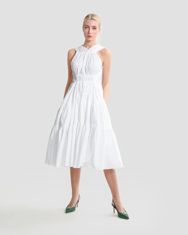 Fitted midi dresses-Tiered Poplin Midi Dress