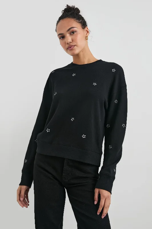 Thick hoodies & sweatshirts-RAMONA SWEATSHIRT - BLACK SILVER STAR EMBROIDERY