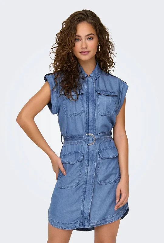 Fit and flare fun dresses-ONLY FRANCO SS CARGO DENIM DRESS