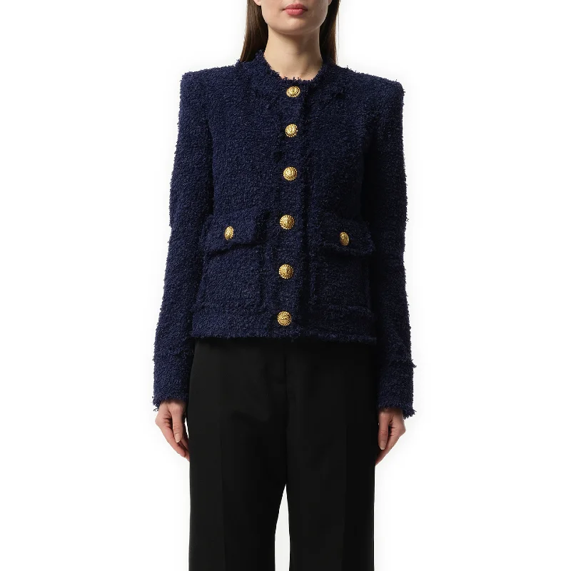 Jackets bench layer-Collarless 2 Pocket Tweed Jacket in Midnight Blue