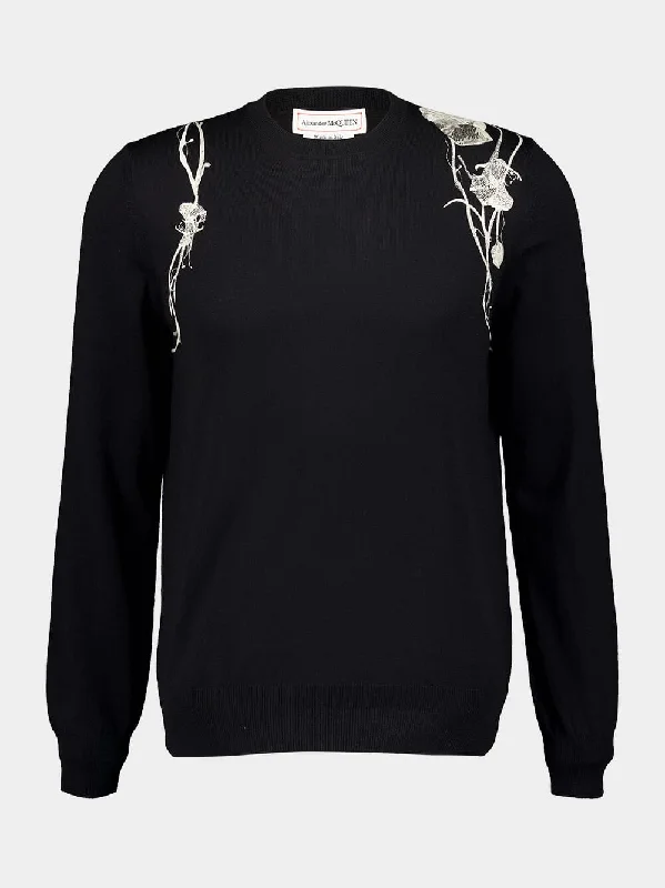 Women's clothing poised-Black Floral Harness Jumper