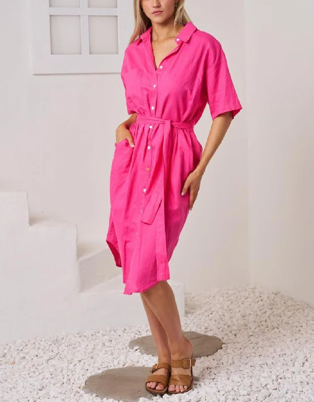 Cut-out bold dresses-Rove Midi Shirt Dress - Pink