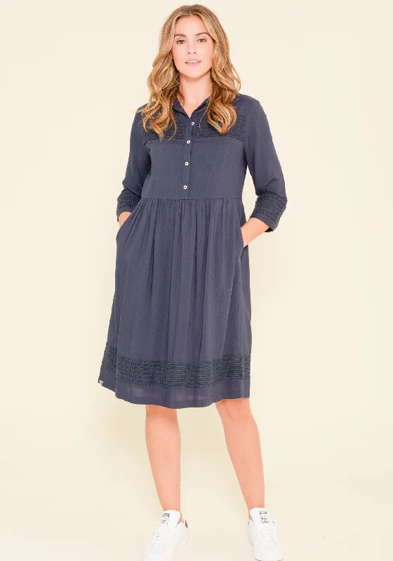 Heavy knit dresses-Pom Pom Trim Shirt Dress