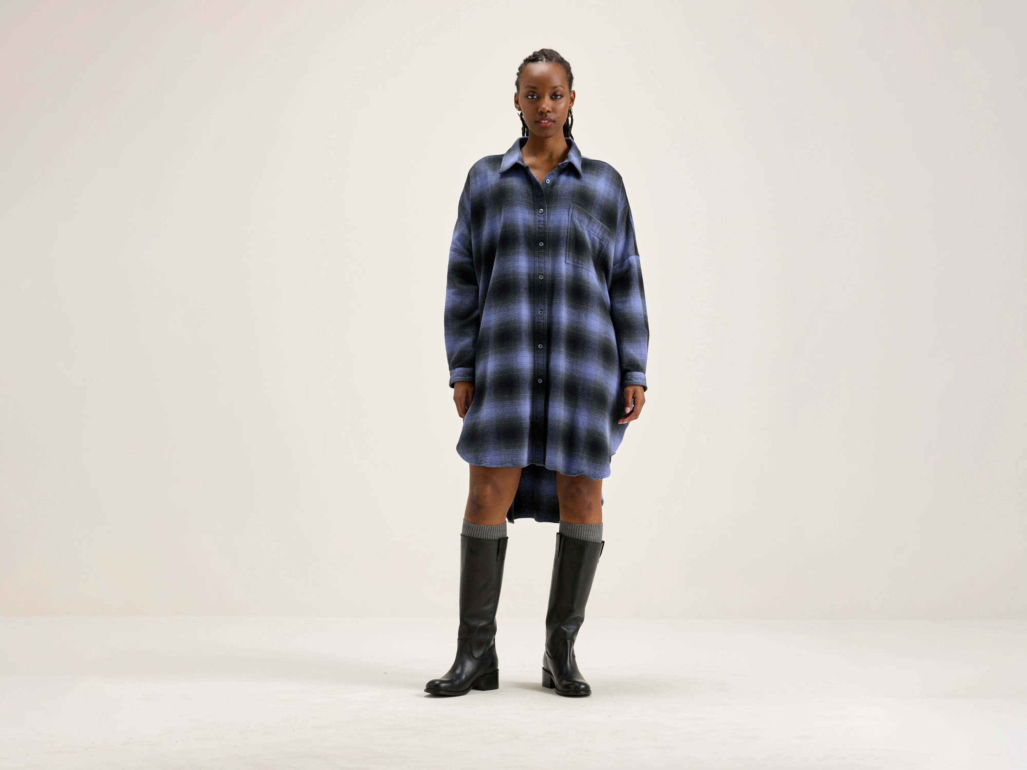 Winter knit dresses-Genk shirt dress (242 / W / CHECK N)