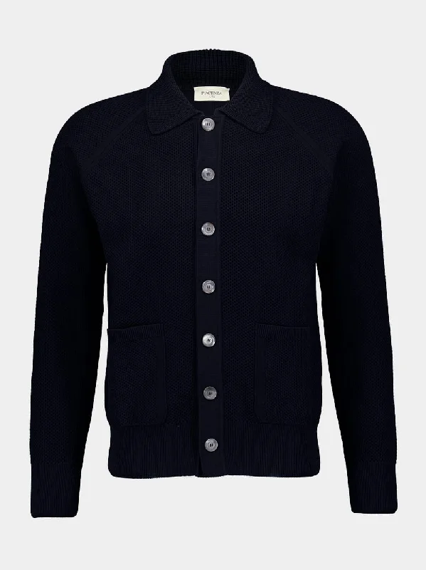 Women's clothing best buys-Navy Blue Buttoned Cotton Overshirt