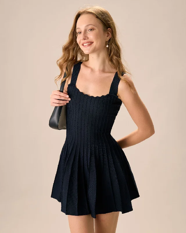 Sweaters ethnic vibe-Women's Navy Knitted Sweater Dress