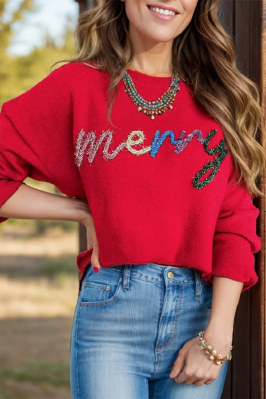 Sweaters bold innovation-MERRY Round Neck Long Sleeve Sweater