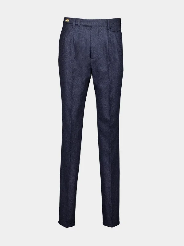 Women's clothing returns-Blue Virgin Wool Flannel Trousers