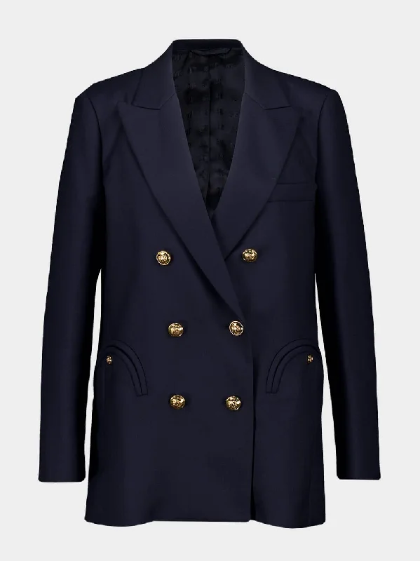 Women's clothing boho vibes-Navy Double-Breasted Everynight Blazer