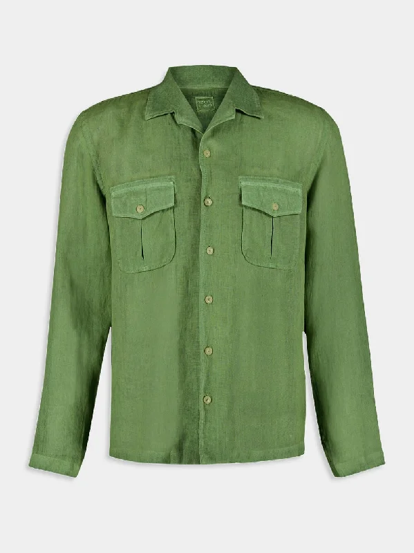 Women's clothing new drops-Green Linen Shirt