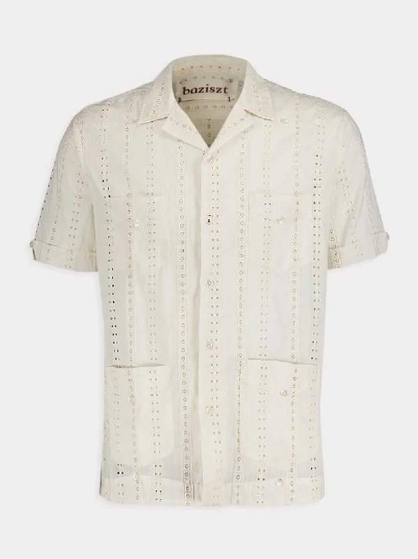 Women's clothing daywear-Embroidered Ivory Shirt