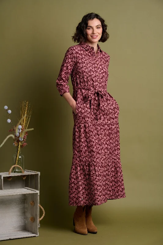 Plush maroon dresses-Thistle Cord Maxi Dress