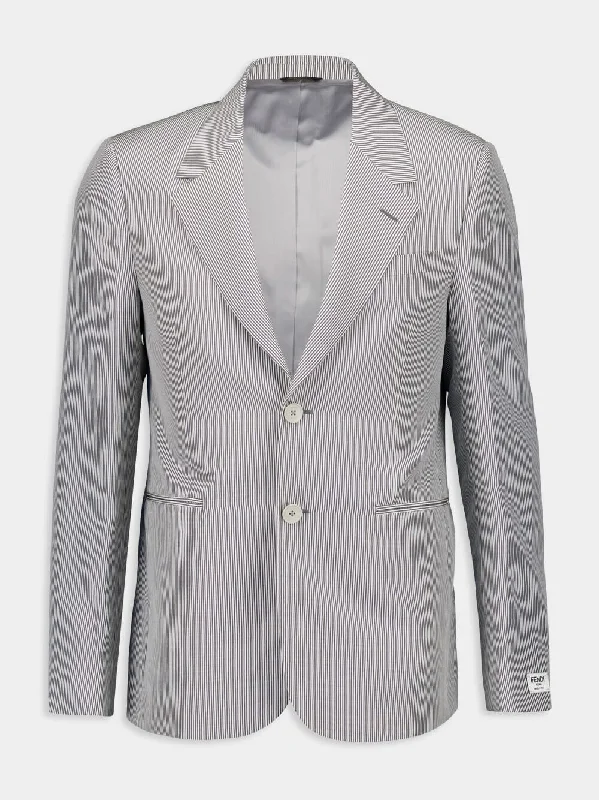 Women's clothing recycled wear-Grey Pinstripe Single-Breasted Blazer