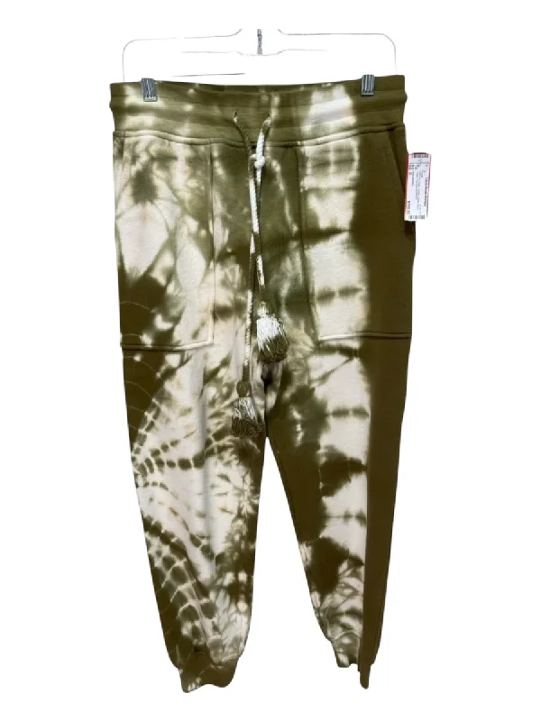 Bottoms with oxfords-Ulla Johnson Size S Green & Cream Cotton Elastic Waist Jogger Tie Dye Pants