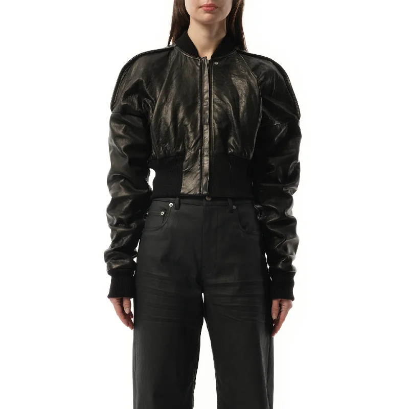 Jackets quill chic-Nappa Lamb Cropped Flight Jacket in Black