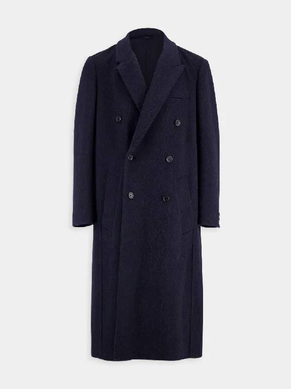 Women's clothing comfortable-Navy Double-Breasted Coat