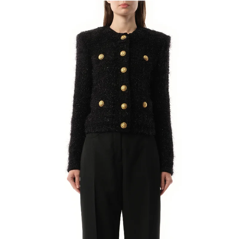 Jackets fair chic-Buttoned Maze Tweed Jacket in Black