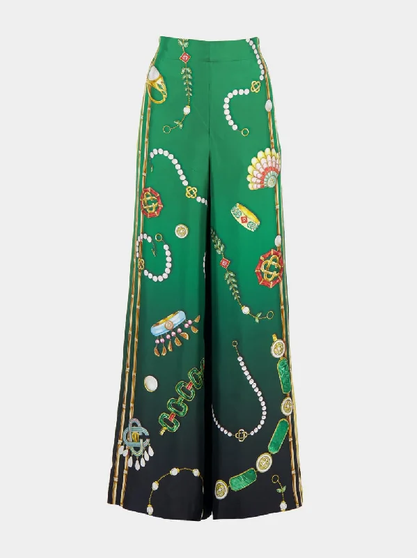 Women's clothing subscription-Jewel Print Palazzo Trousers